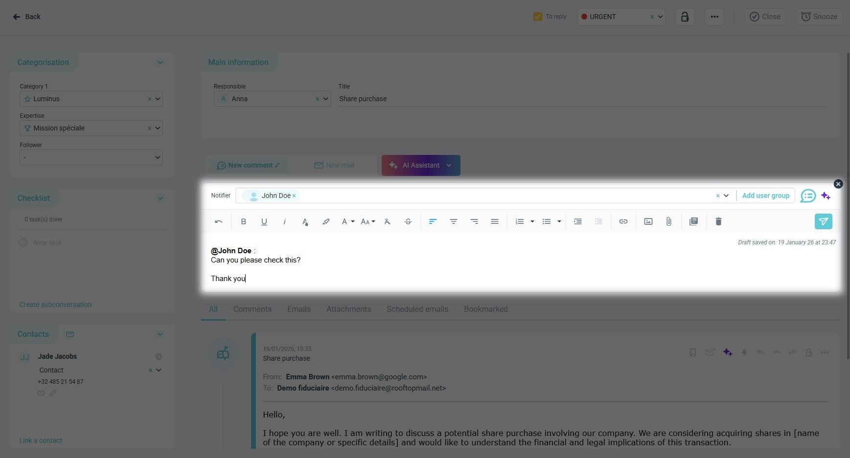 @mention and toolbar on top