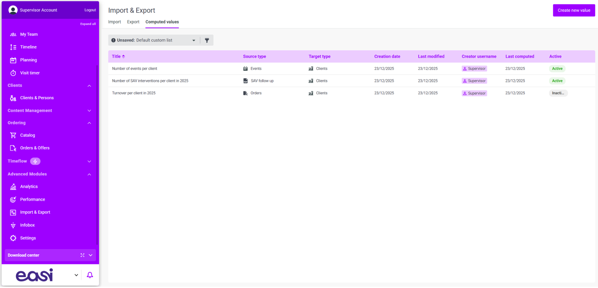 Computed values list