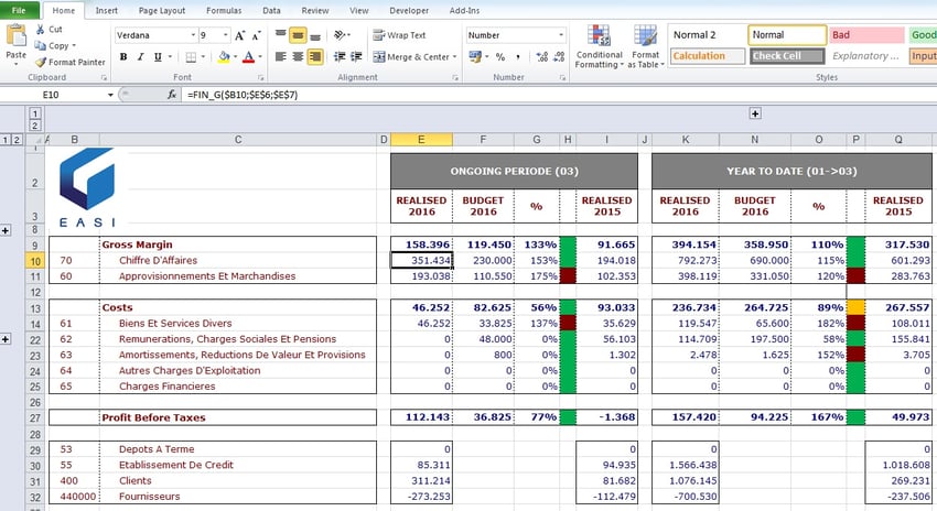 outil reporting excel comptabilité adfinity
